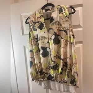 Dolan Left Coast Anthropologie Pia crossover Floral Sleeveless Blouse Size Large